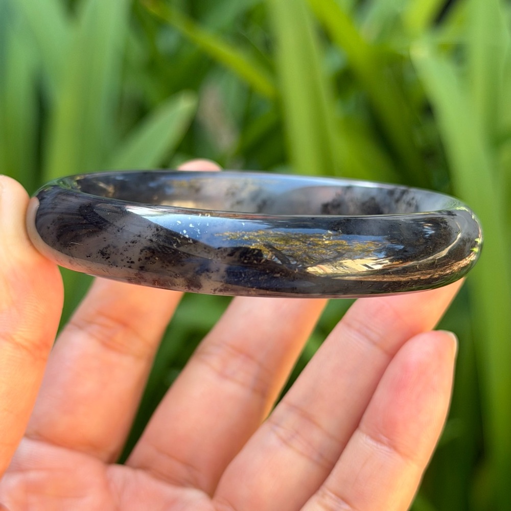62mm‎ black gray natural xiuyu jade bangle with pyrite 0756